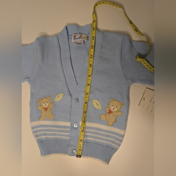 NEW Vintage Baby Kisses 24M Blue Sweater 3 Button Long Sleeve Bear with Football - Picture 8 of 11